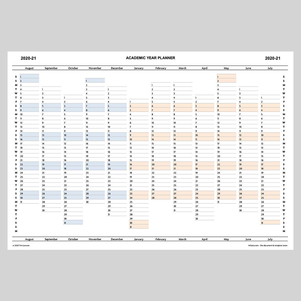Academic year planner 2020-21