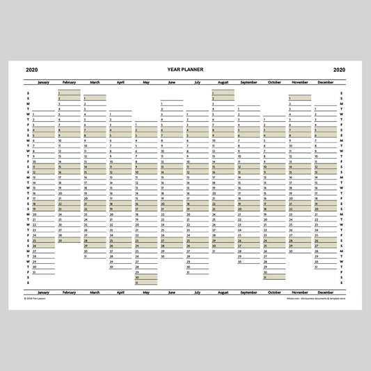 2020 Year Planner Calendar Download (A4 or A3 printable)