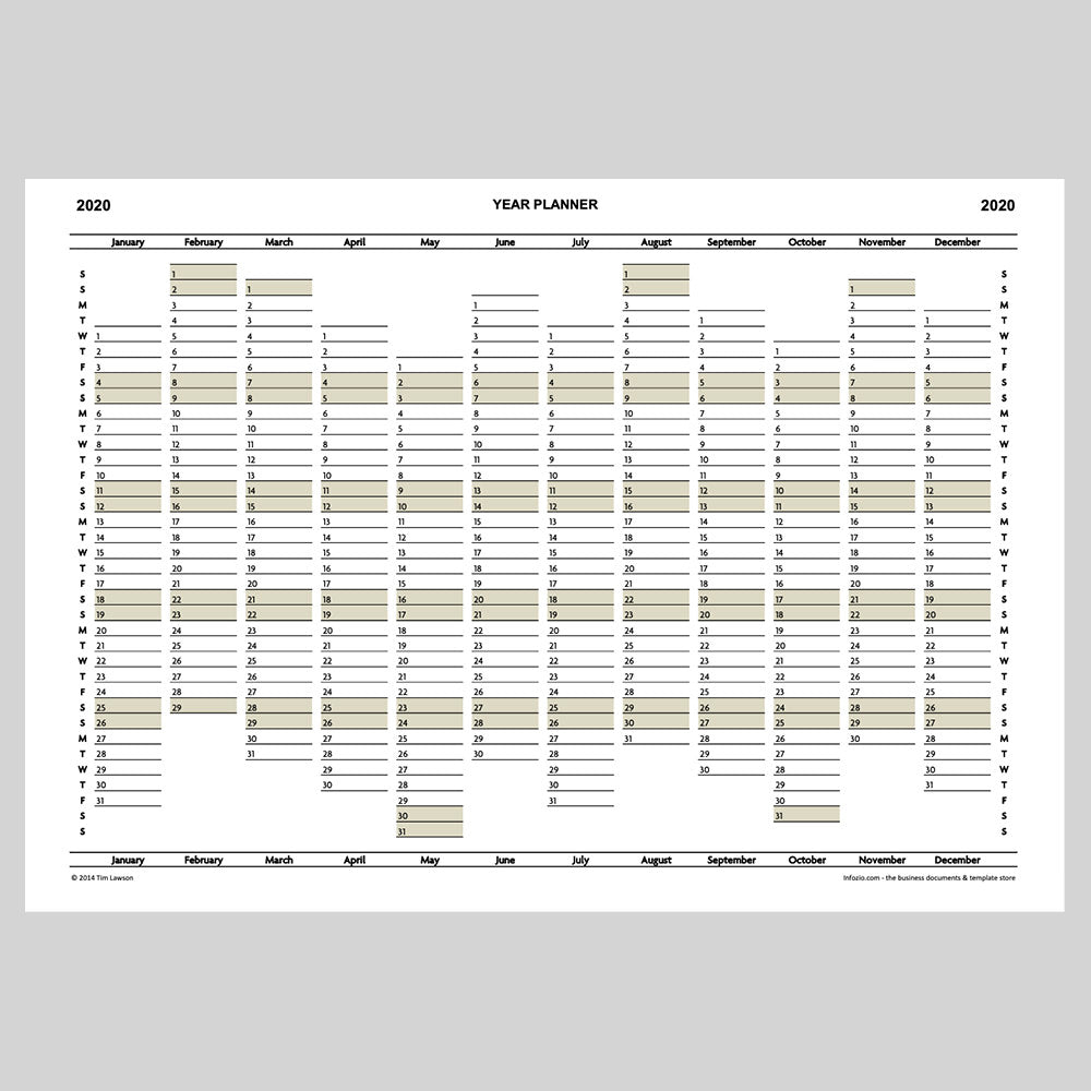 2020 Planner Calendar for A4 or A3 print – Infozio