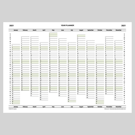 2021 Year Planner Calendar Download (A4 or A3 printable)