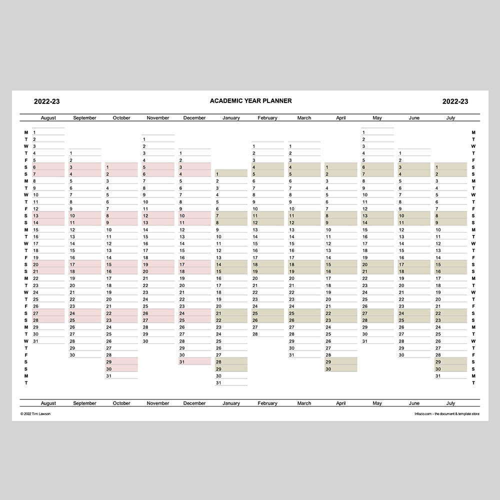 Academic Year Planner 2022-23 printable A4 or A3