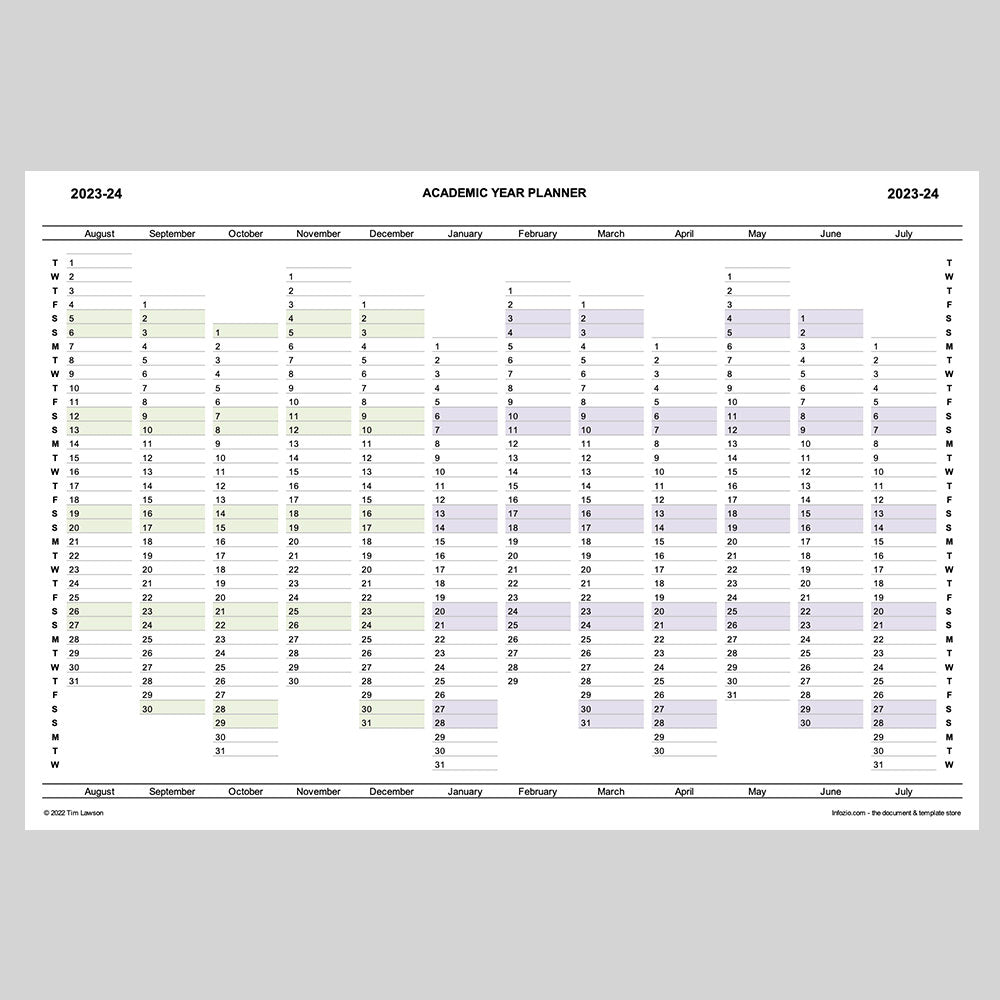 Academic Year Planner 2023-24 printable A4 or A3