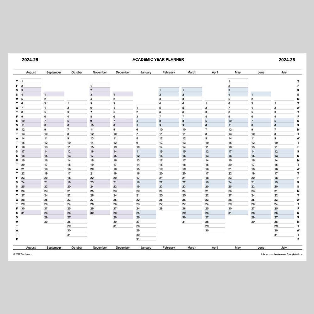 Academic Year Planner 2024-25 printable A4 or A3