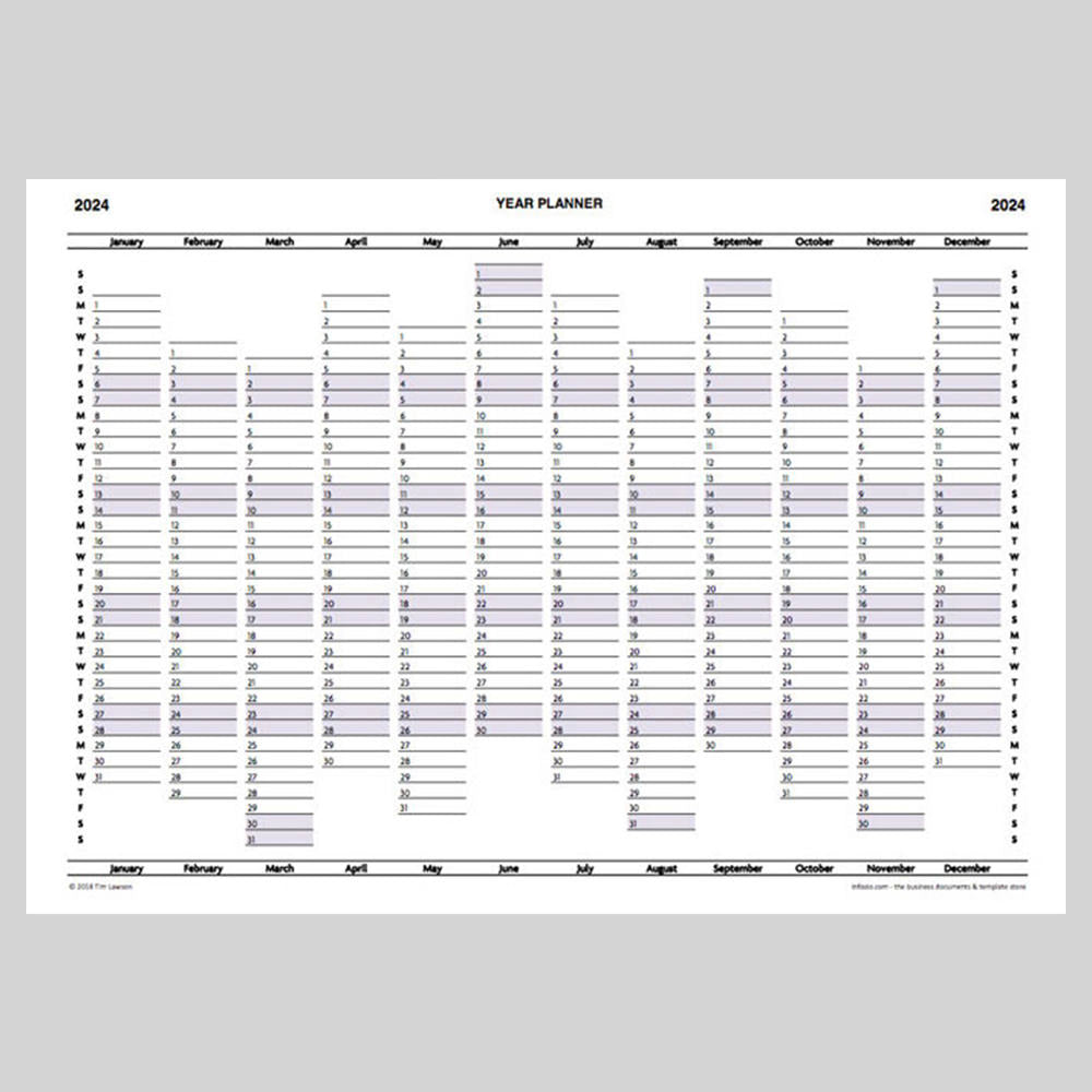 2024 Year Planner Calendar download for A4 or A3 print Infozio