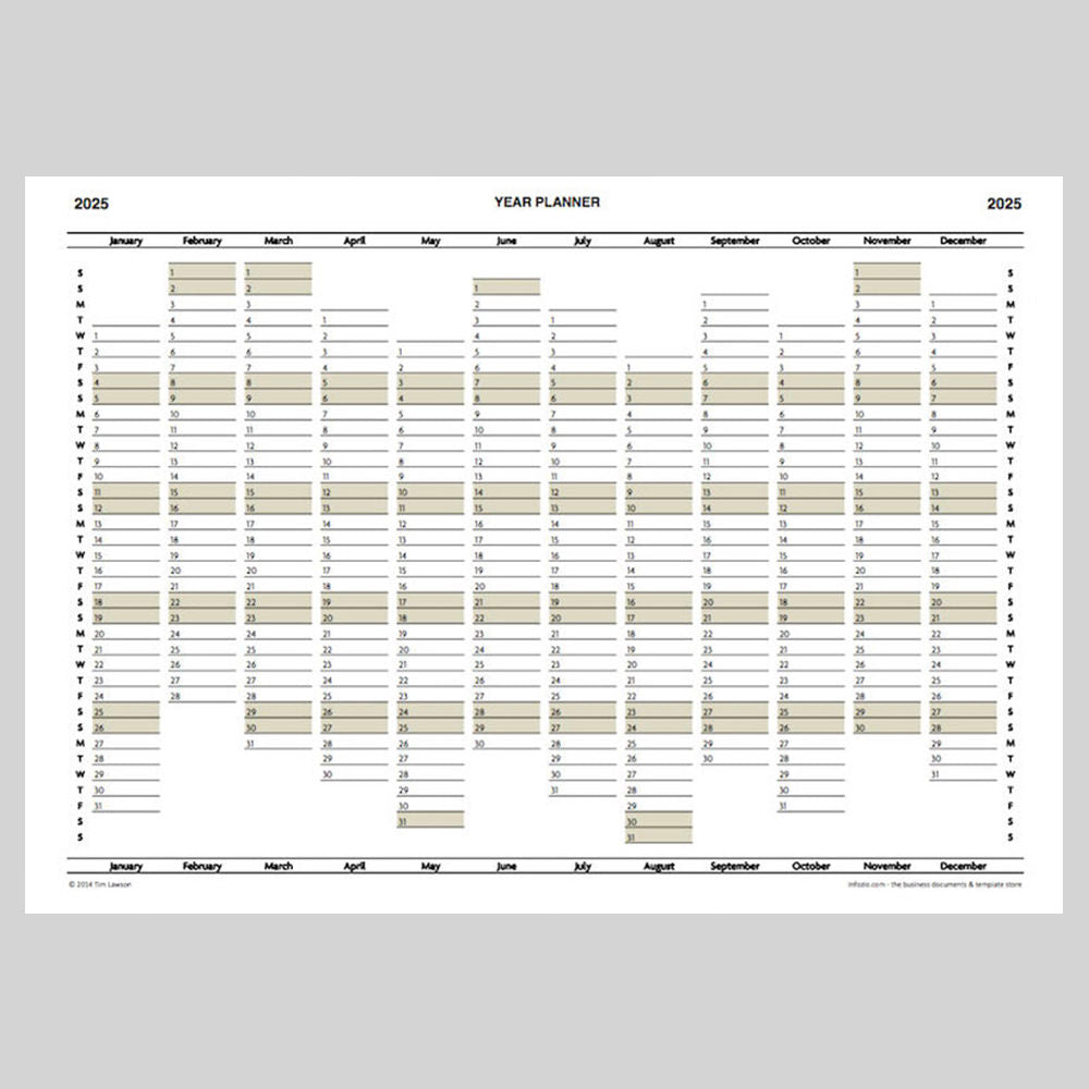 2025 Year Planner Calendar download for A4 or A3 print – Infozio