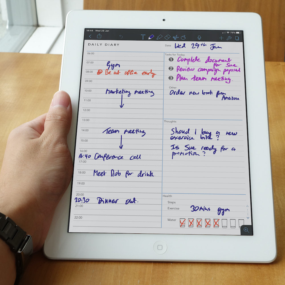Daily Diary template for paperless use on iPad or tablet