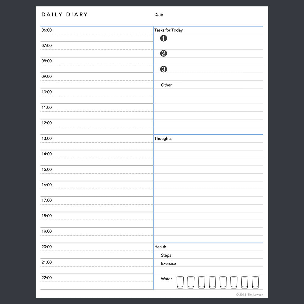 Daily Diary template for paperless use on iPad or tablet