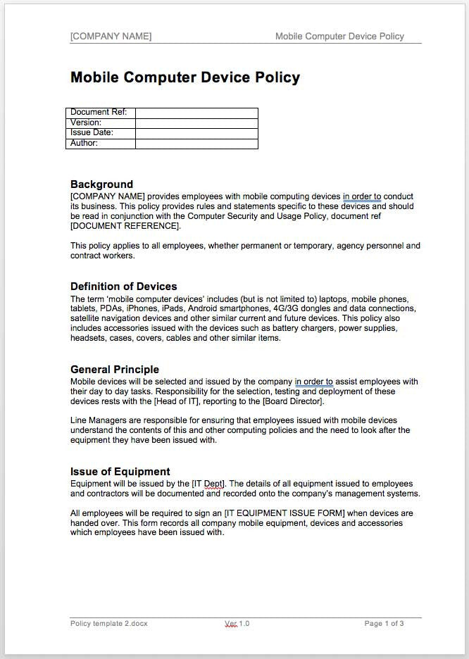 Mobile Computer Device Policy template