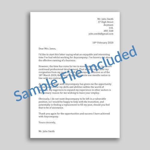 Job Quitting Letter Template for Employees (Word document)