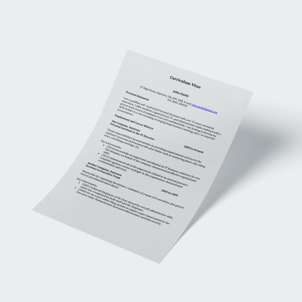 Chronological CV template and example