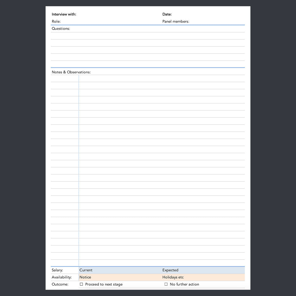 Interview Notes template for paperless use on iPad or tablet