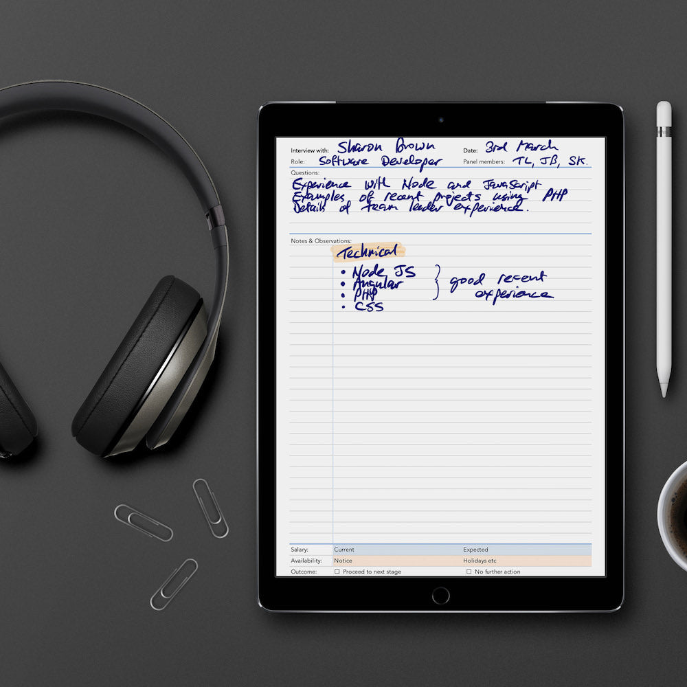 Interview Notes template for paperless use on iPad or tablet