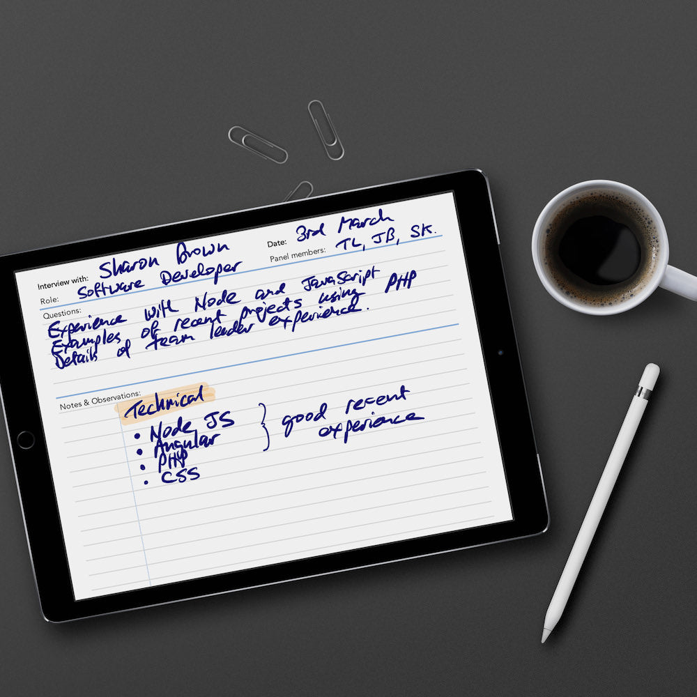 Interview Notes template for paperless use on iPad or tablet