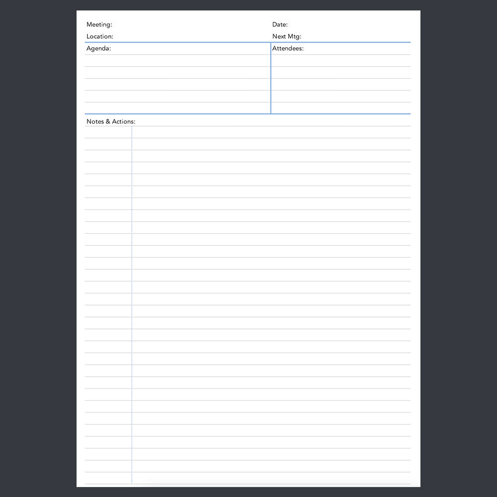 Meeting Notes template for paperless use on iPad or tablet