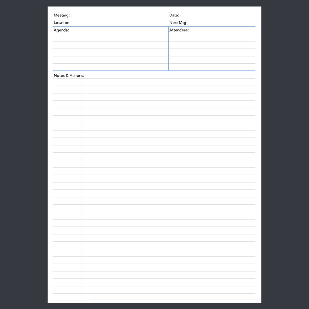 Meeting Notes template for paperless use on iPad or tablet – Infozio