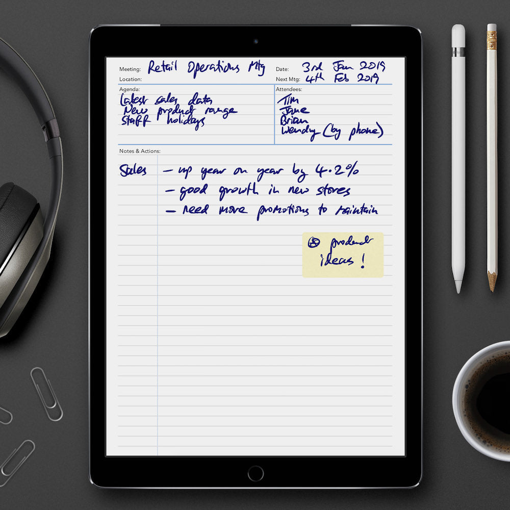 Meeting Notes template for paperless use on iPad or tablet