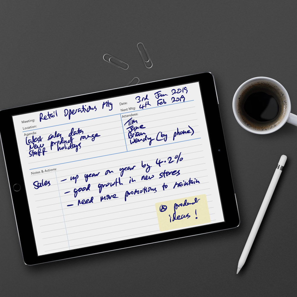 Meeting Notes template for paperless use on iPad or tablet