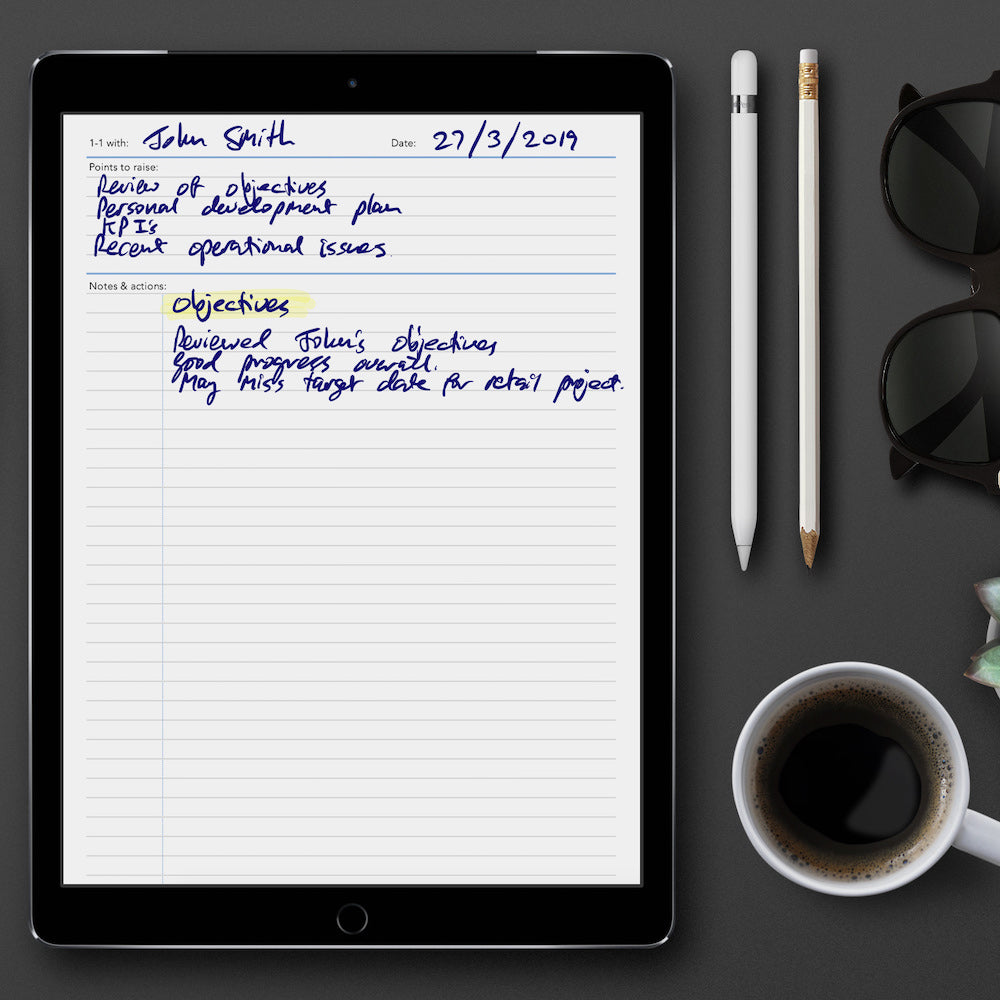 One to One Notes template for paperless use on iPad or tablet