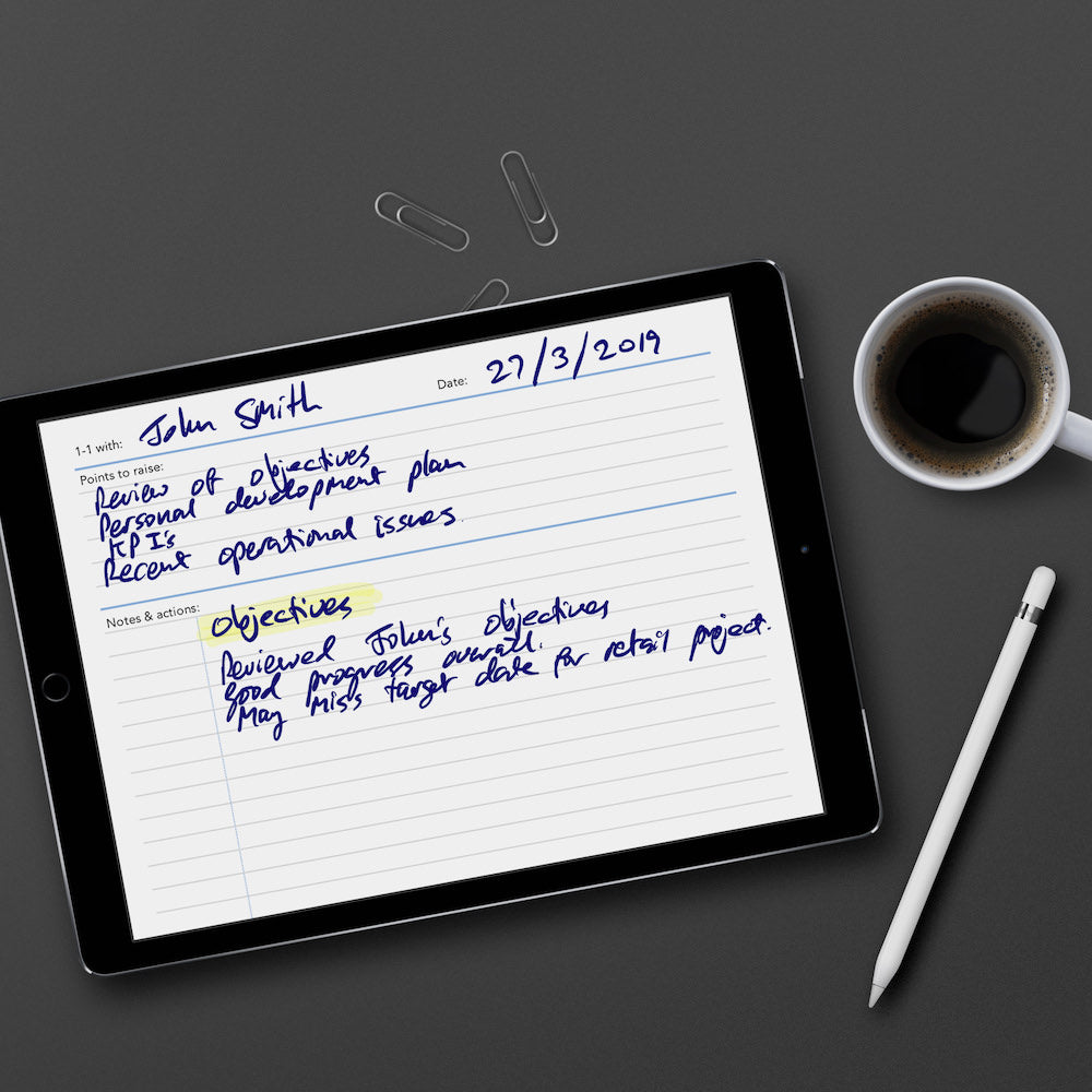 One to One Notes template for paperless use on iPad or tablet