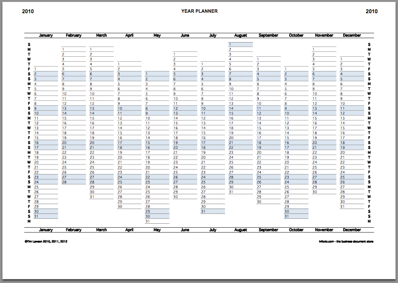 2010 Year Planner Calendar Download