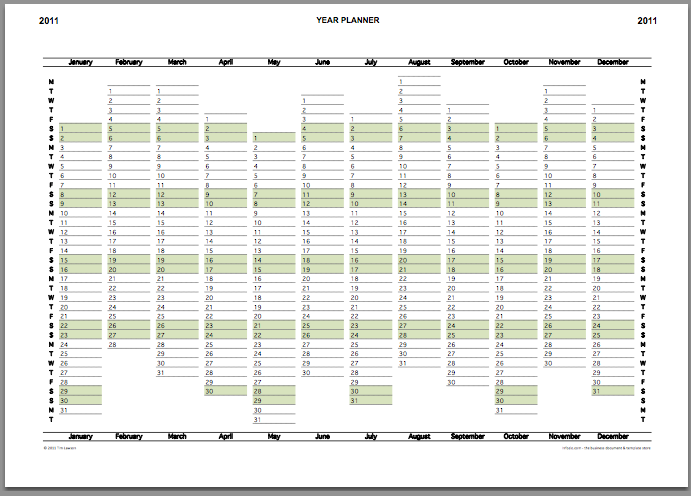 2011 Year Planner Calendar Download