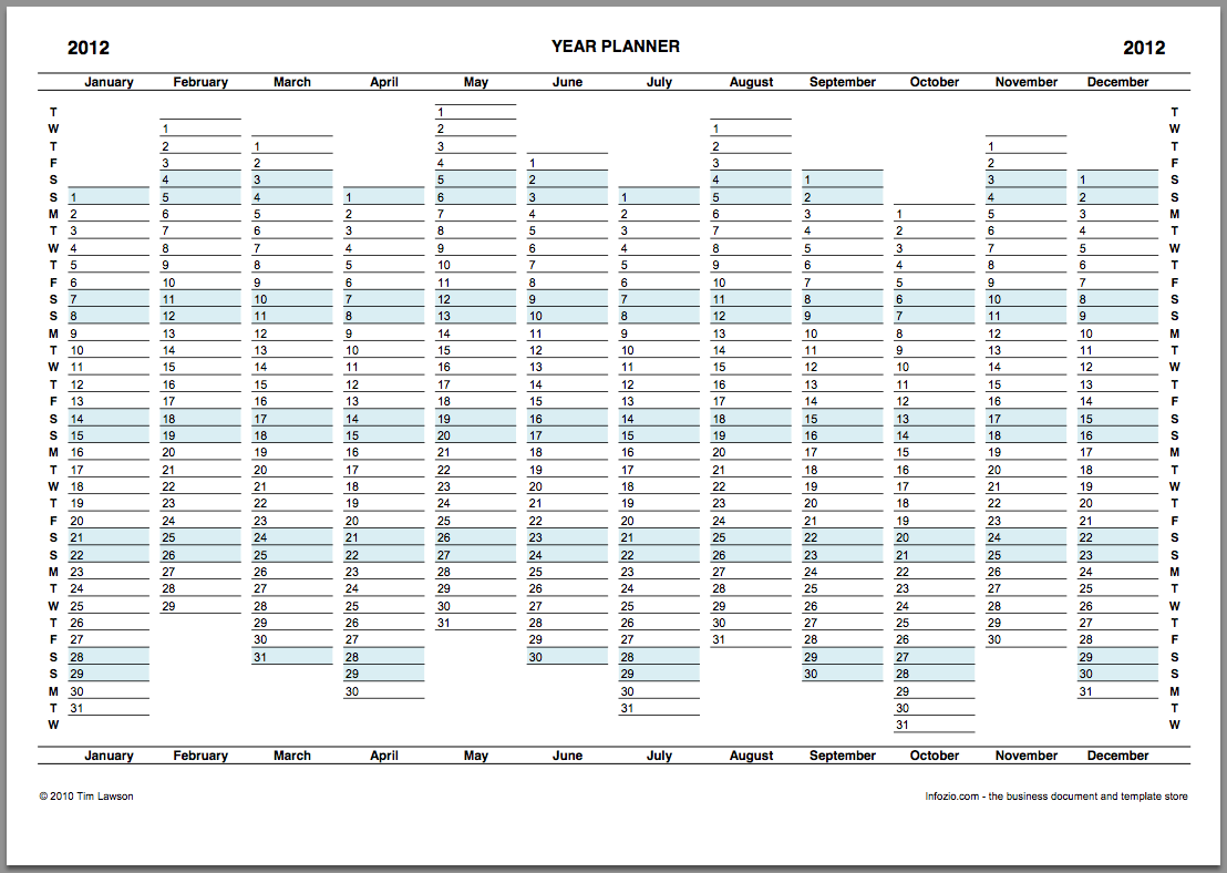 2012 Year Planner Calendar Download