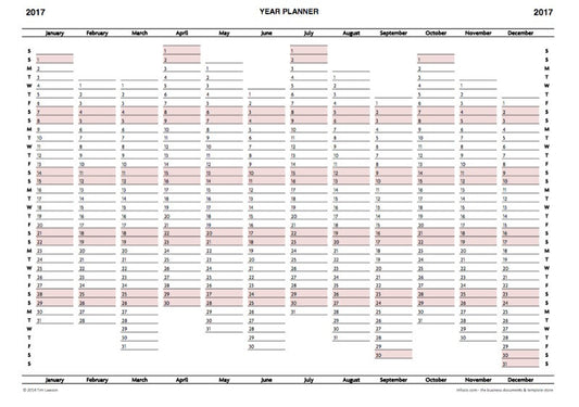 2017 Year Planner Calendar Download A4/A3