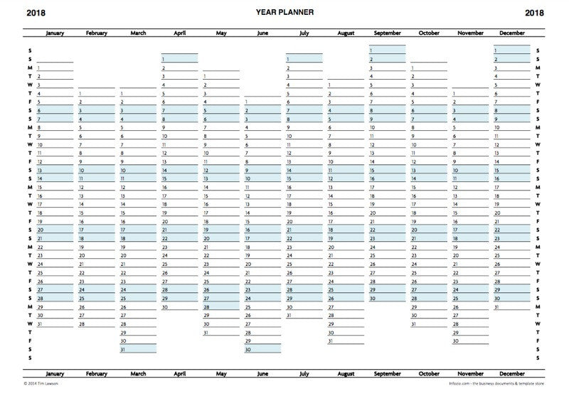 2018 Year Planner Calendar Download A4/A3