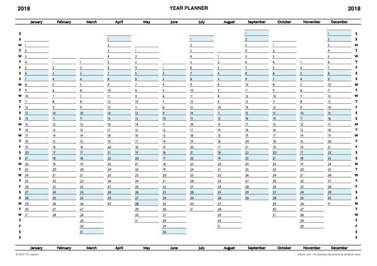 2018 Year Planner Calendar Download A4/A3