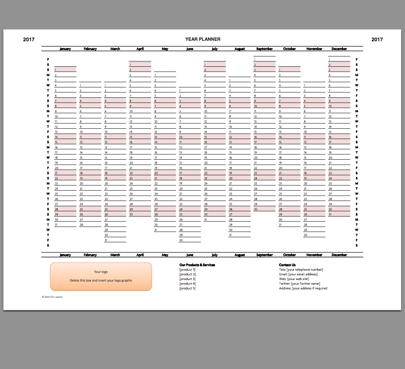 2017 Year Planner Excel Template