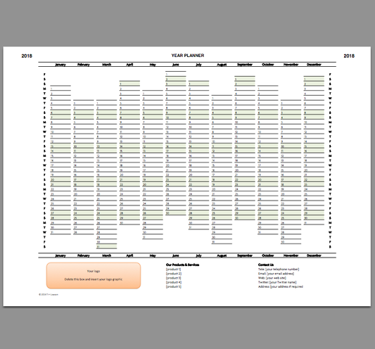 2018 Year Planner Excel Template
