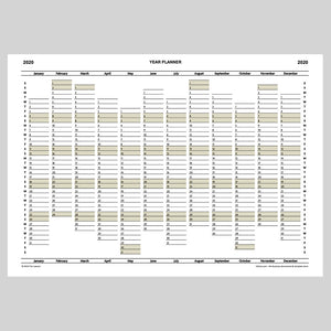 2020 Year Planner Calendar Download (A4 or A3 printable)