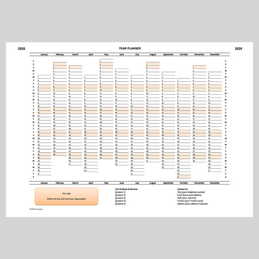 2020 Year Planner Excel Template (A4 or A3 printable)