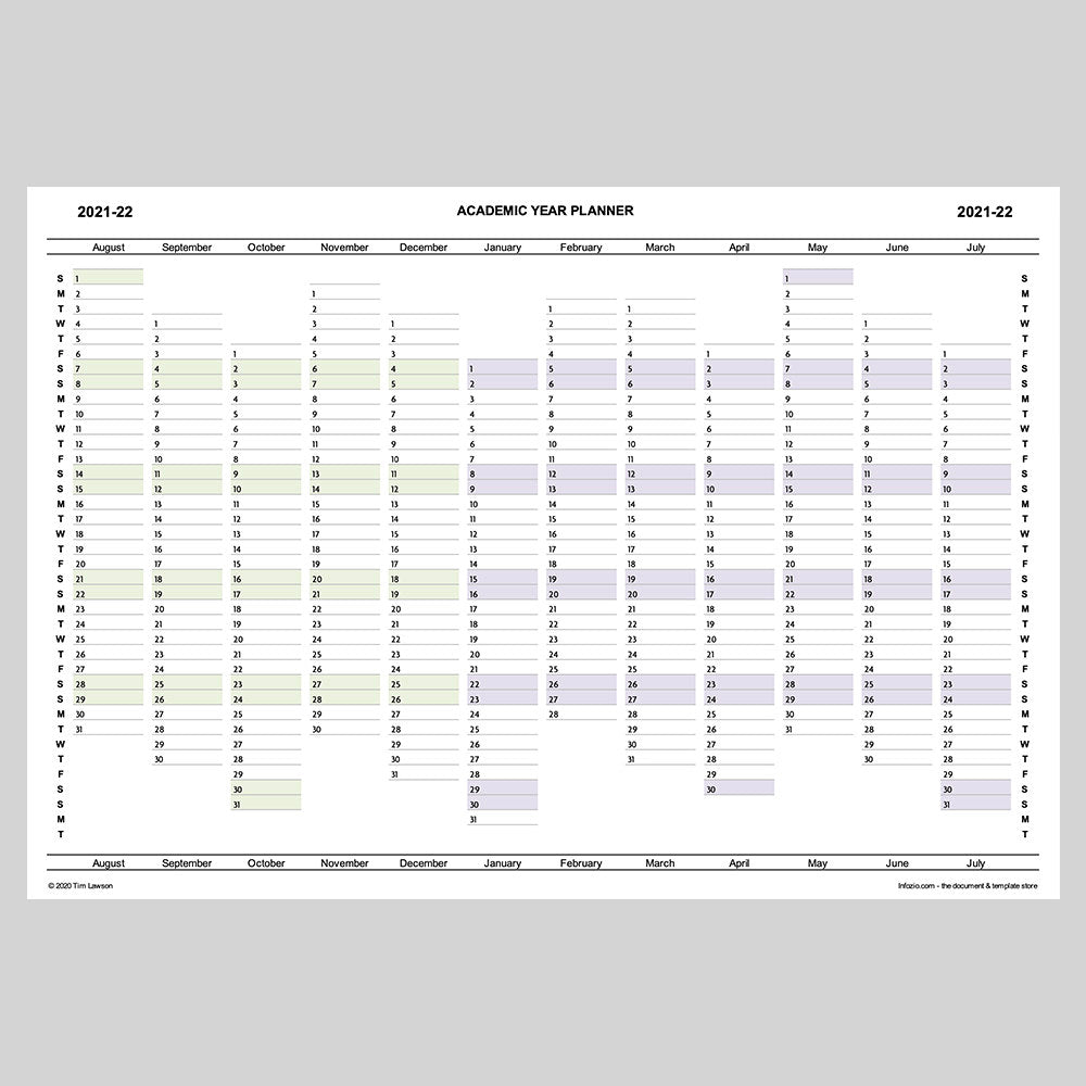 Academic Year Planner 2021-22 printable A4 or A3