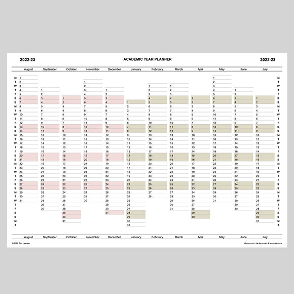 Academic Year Planner 2022-23 printable A4 or A3