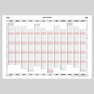 2022 Year Planner Calendar Download (A4 or A3 printable)