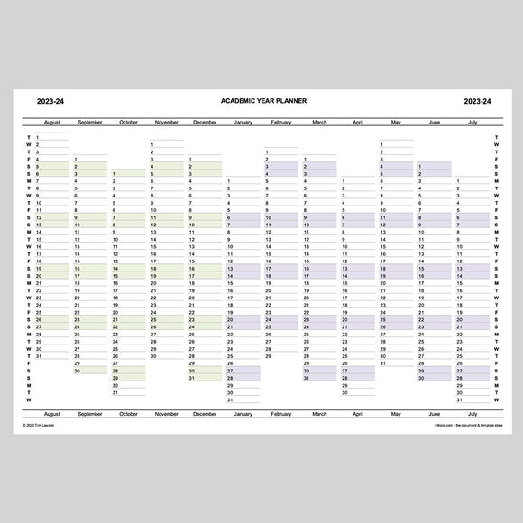 Academic Year Planner 2023-24 printable A4 or A3