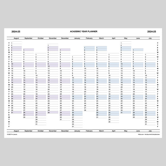Academic Year Planner 2024-25 printable A4 or A3