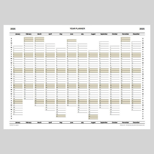 2025 Year Planner Calendar Download (A4 or A3 printable)