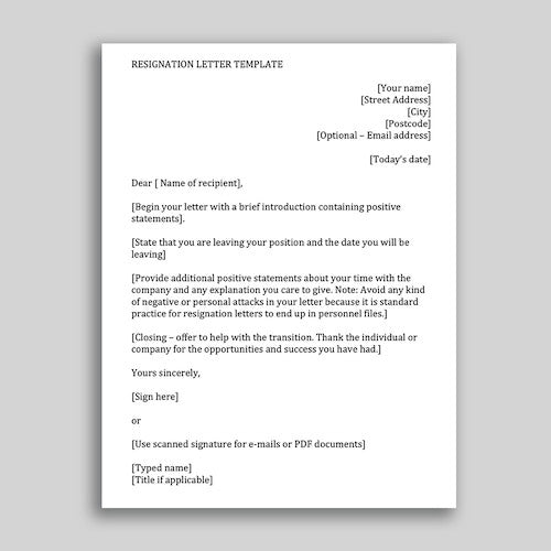 Job Quitting Letter Template for Employees (Word document)