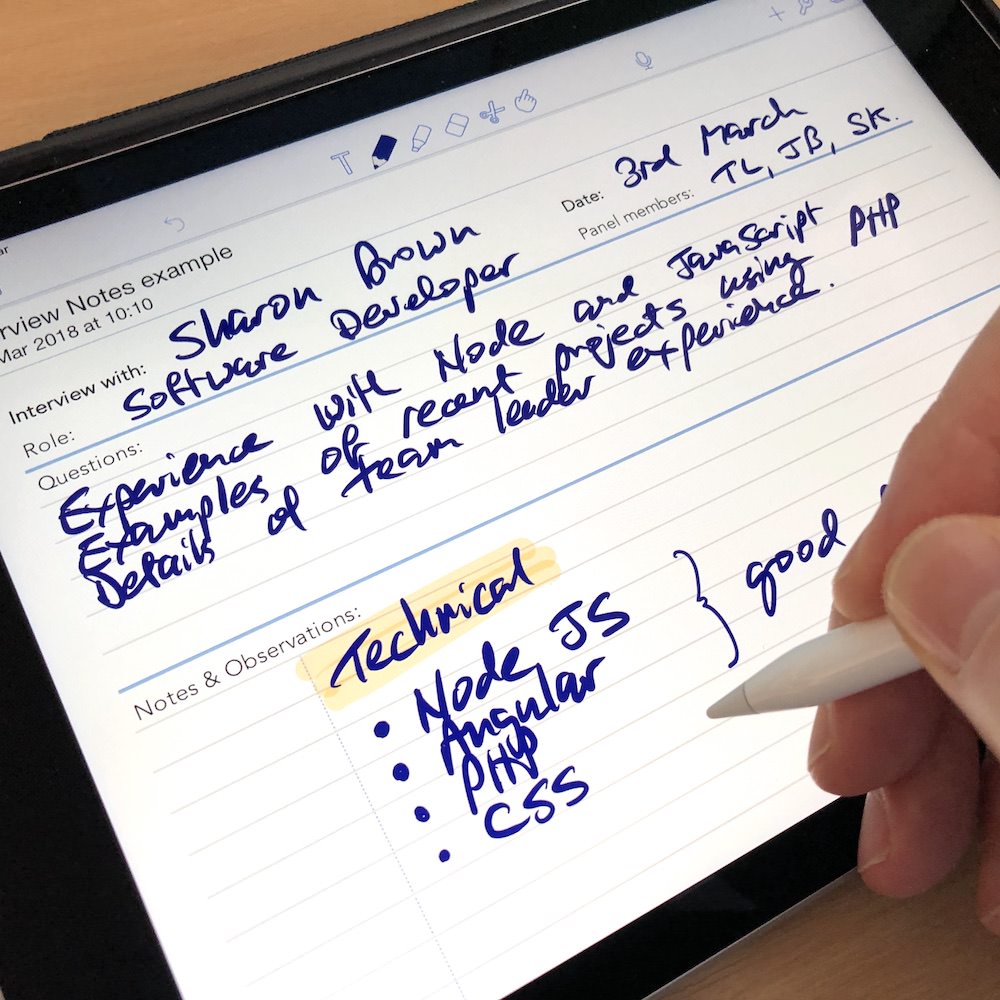 Interview Notes template for paperless use on iPad or tablet