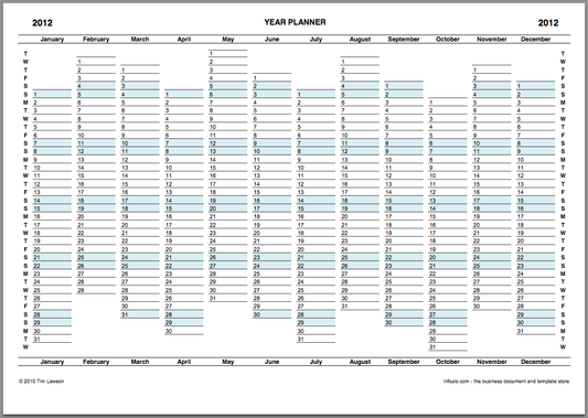 2012 Year Planner Calendar Download