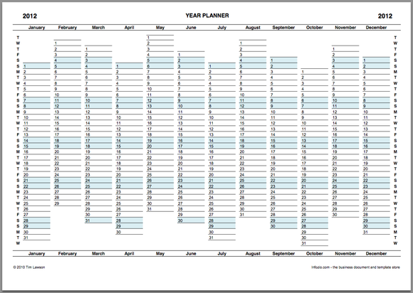 2012 Year Planner Calendar Download