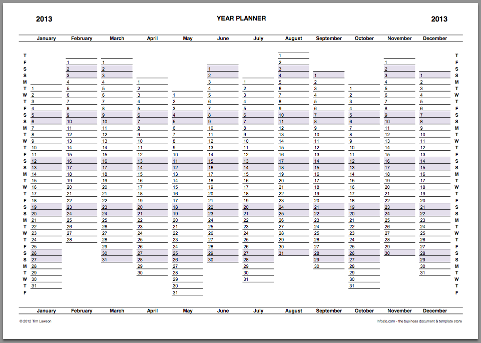 2013 Year Planner Calendar Download