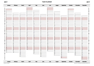 2017 Year Planner Calendar Download A4/A3