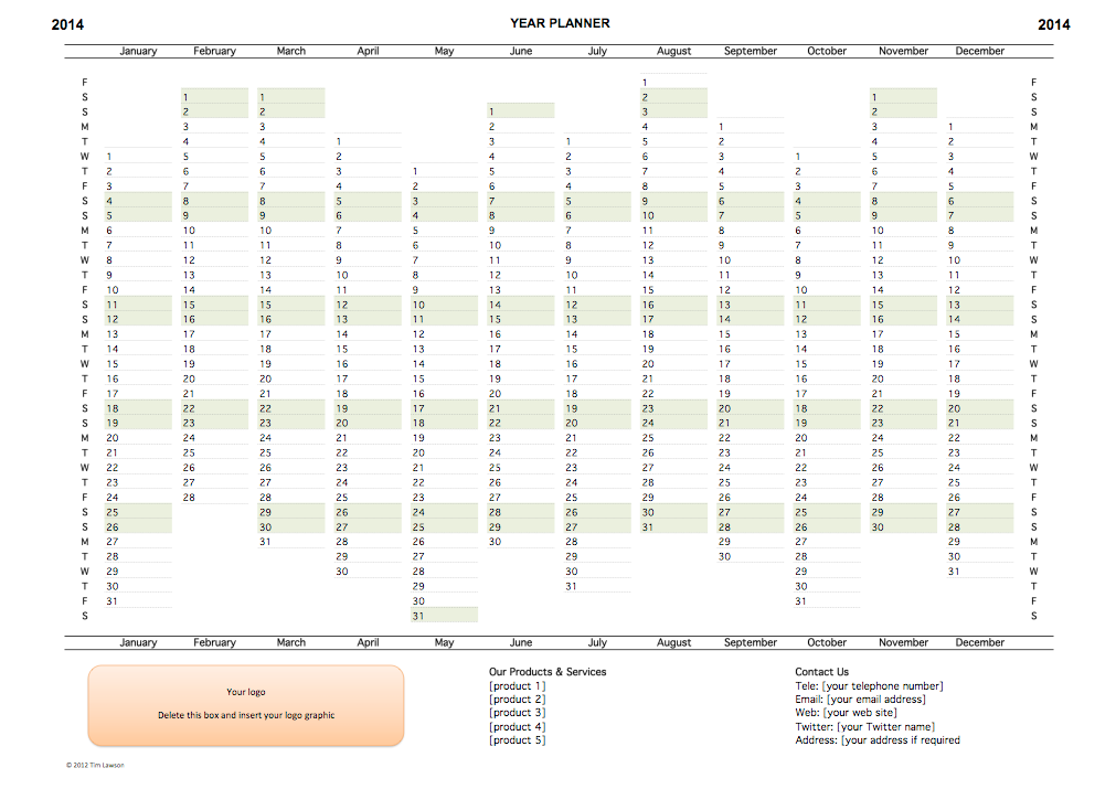 2014 Year Planner Excel Template