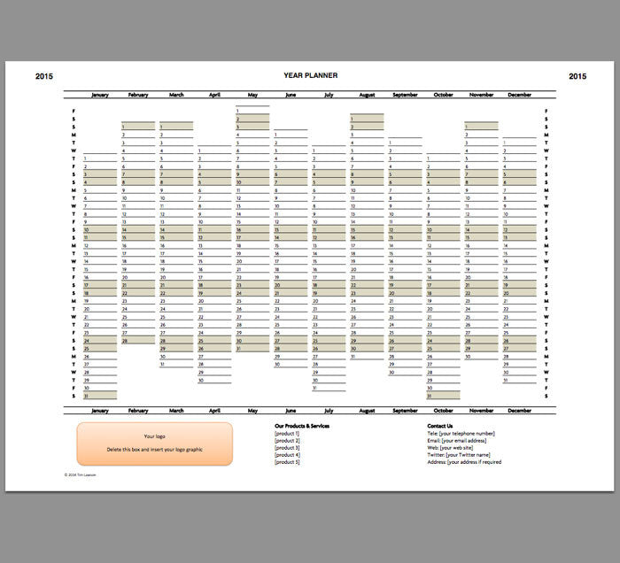 2015 Year Planner Excel Template