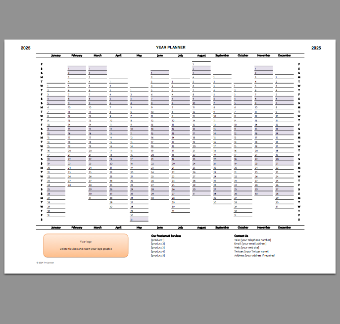 2025 Year Planner Excel Template