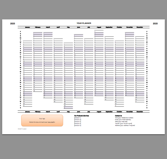 2025 Year Planner Excel Template